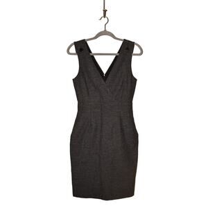 HALLHUBER $89 Black Gray Herringbone V-Neck Sleeveless Sheath Dress EU 34 / US 2